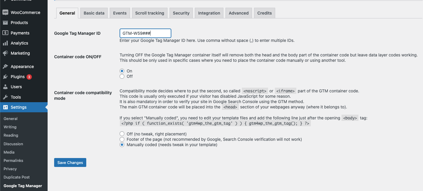 Google Tag Manager settings interface screenshot