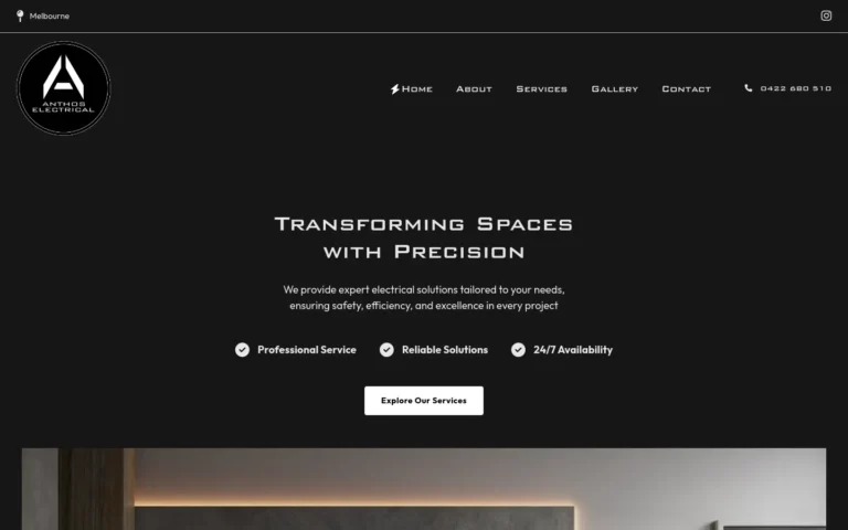 Electrical services website homepage with contact info.