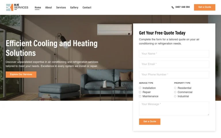 Air conditioning services and free quote form banner.