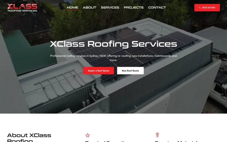 XClass Roofing Services in Sydney, NSW, homepage.
