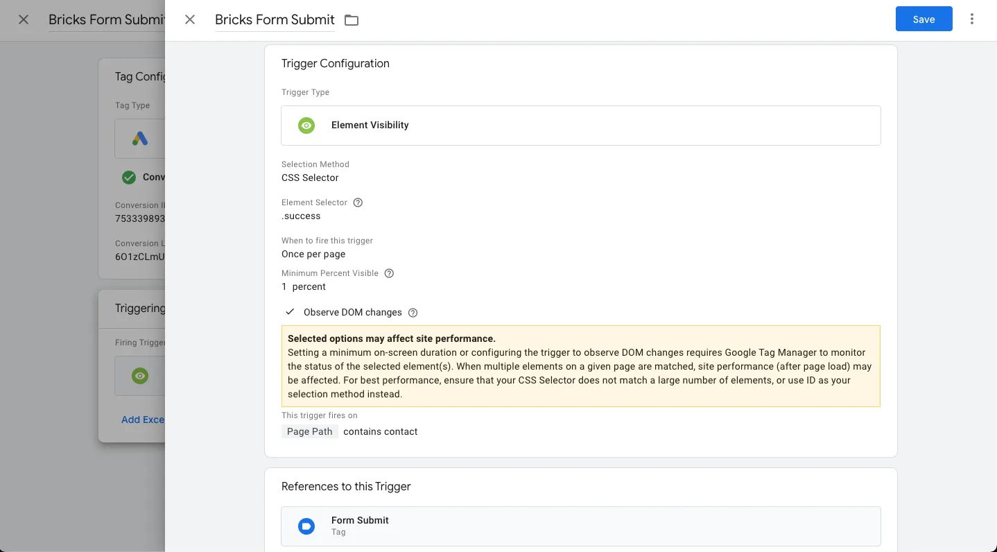 Configure form submit trigger in Google Tag Manager.